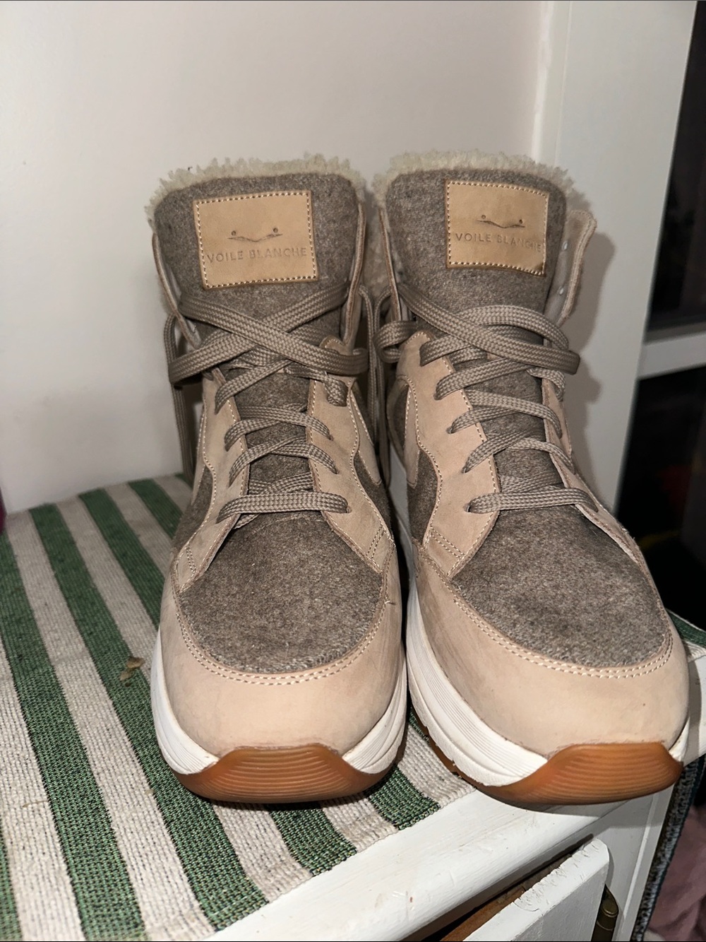 Voile Blanche Beige Taupe High-Top Suede & Wool Sneakers